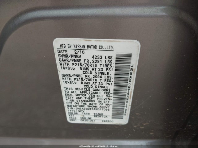 Aukcja sprzedaży 2010 Nissan Rogue S, vin: JN8AS5MT6AW017095, numer aukcji: 46176115