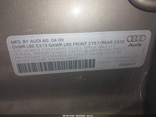Продажа на аукционе авто 2009 Audi A6 Premium Plus, vin: WAUSG74F29N053307, номер лота: 46176160