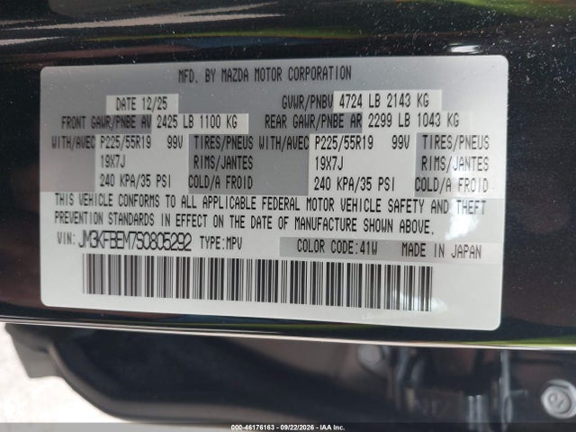 46176163 :رقم المزاد ، JM3KFBEM7S0805292 vin ، 2025 Mazda Cx-5 2.5 S Premium Plus مزاد بيع