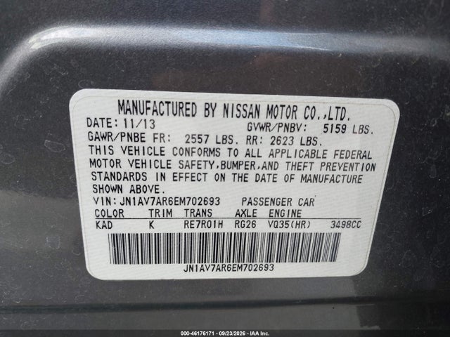 2014 Infiniti Q50 Hybrid Sport მანქანა იყიდება აუქციონზე, vin: JN1AV7AR6EM702693, აუქციონის ნომერი: 46176171