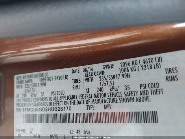 Продаж на аукціоні авто 2017 Ford Escape Se, vin: 1FMCU0GD2HUB28170, номер лоту: 46176193