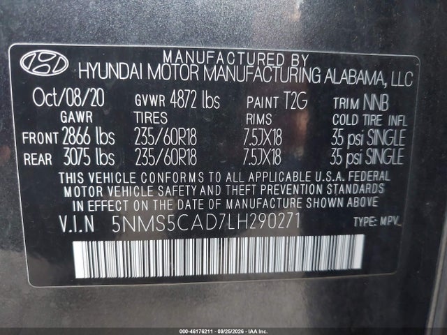 Продажа на аукционе авто 2020 Hyundai Santa Fe Limited, vin: 5NMS5CAD7LH290271, номер лота: 46176211