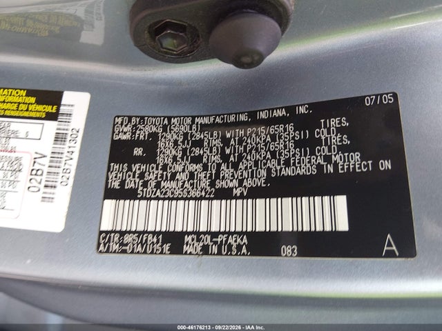 Продажа на аукционе авто 2005 Toyota Sienna Le, vin: 5TDZA23C95S366422, номер лота: 46176213