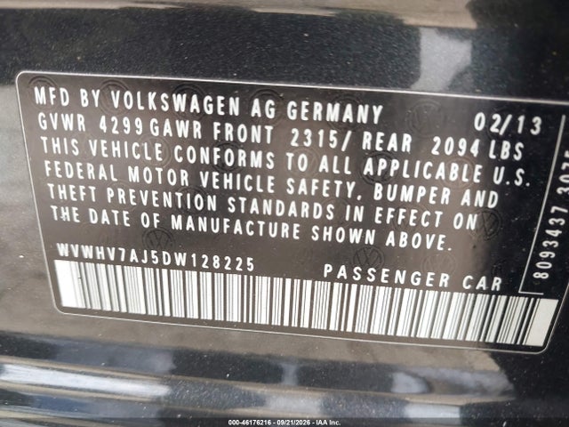 2013 Volkswagen Gti Wolfsburg Edition მანქანა იყიდება აუქციონზე, vin: WVWHV7AJ5DW128225, აუქციონის ნომერი: 46176216