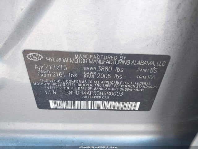 46176236 :رقم المزاد ، 5NPDH4AE5GH680003 vin ، 2016 Hyundai Elantra Se مزاد بيع