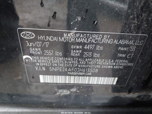 Aukcja sprzedaży 2018 Hyundai Sonata Se, vin: 5NPE24AF0JH613508, numer aukcji: 46176239