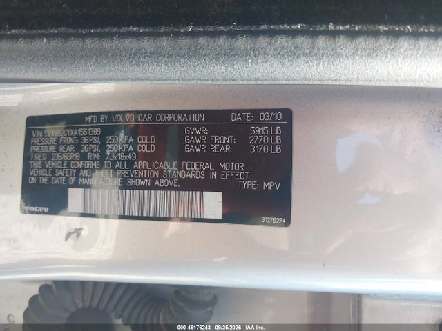 Aukcja sprzedaży 2010 Volvo Xc90 3.2, vin: YV4982CYXA1561389, numer aukcji: 46176243