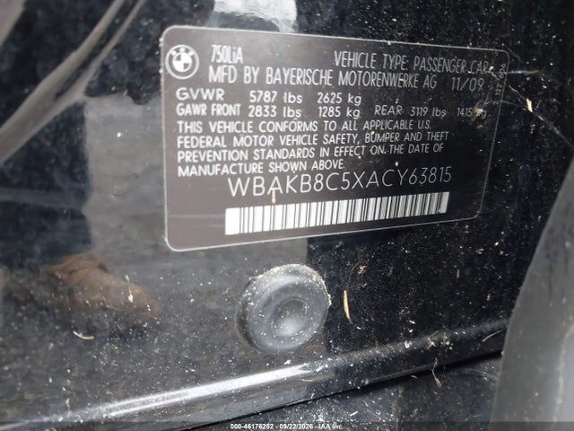 Aukcja sprzedaży 2010 Bmw 750li, vin: WBAKB8C5XACY63815, numer aukcji: 46176252