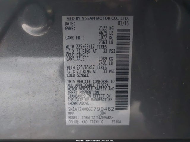 Aukcja sprzedaży 2016 Nissan Rogue Sv, vin: 5N1AT2MV6GC799462, numer aukcji: 46176268