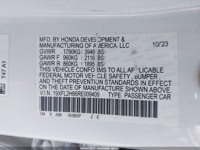 46176277 :رقم المزاد ، 19XFL2H86RE009409 vin ، 2024 Honda Civic Sport مزاد بيع
