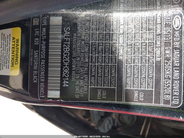 Продаж на аукціоні авто 2013 Land Rover Lr2, vin: SALFT2BG2DH362144, номер лоту: 46176286