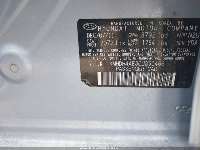 Продаж на аукціоні авто 2012 Hyundai Elantra Limited (ulsan Plant), vin: KMHDH4AE3CU390466, номер лоту: 46176290