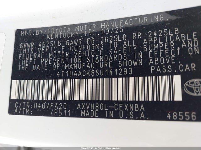 Продажа на аукционе авто 2025 Toyota Camry Le, vin: 4T1DAACK8SU141293, номер лота: 46176319
