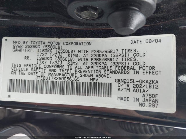 Aukcja sprzedaży 2005 Toyota 4runner Limited V6, vin: JTEBU17RX50056165, numer aukcji: 46176326
