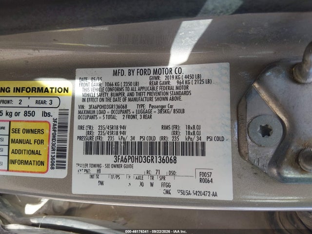 Ford FUSION SE 2016 3FA6P0HD3GR136068 Image 9