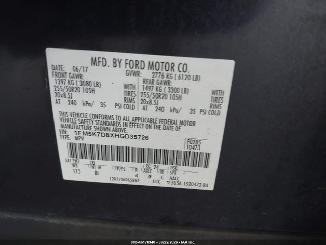 Продаж на аукціоні авто 2017 Ford Explorer Xlt, vin: 1FM5K7D8XHGD35726, номер лоту: 46176348