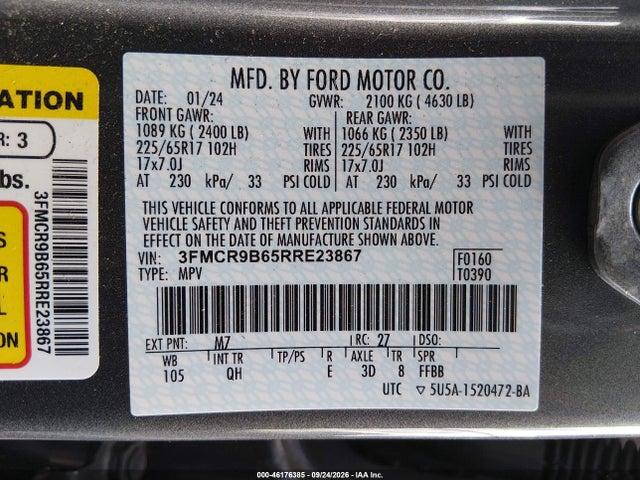2024 Ford Bronco Sport Big Bend მანქანა იყიდება აუქციონზე, vin: 3FMCR9B65RRE23867, აუქციონის ნომერი: 46176385