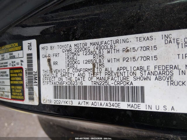 Продаж на аукціоні авто 2015 Toyota Tacoma, vin: 5TFTX4CN6FX062316, номер лоту: 46176392