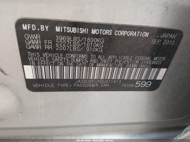 46176395 :رقم المزاد ، JA32U2FU1DU011413 vin ، 2013 Mitsubishi Lancer Es مزاد بيع