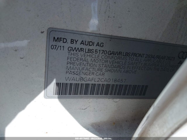 46176402 :رقم المزاد ، WAUBGAFL2CA018457 vin ، 2012 Audi S4 3.0 Premium Plus مزاد بيع