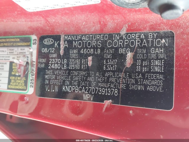 Продаж на аукціоні авто 2013 Kia Sportage Lx, vin: KNDPBCA27D7391378, номер лоту: 46176426