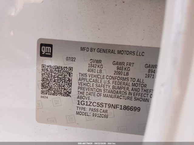 1G1ZC5ST9NF186699 Chevrolet Malibu Fwd 1fl