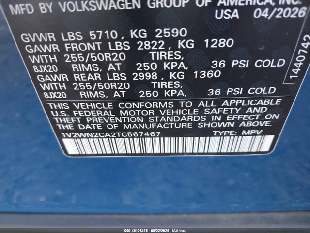 2026 Volkswagen Atlas Se With Technology მანქანა იყიდება აუქციონზე, vin: 1V2WN2CA2TC567467, აუქციონის ნომერი: 46176435