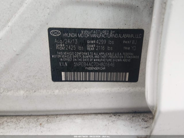 Продаж на аукціоні авто 2013 Hyundai Sonata Gls, vin: 5NPEB4AC7DH801646, номер лоту: 46176439