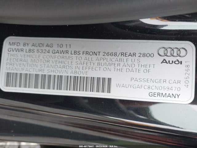 Продажа на аукционе авто 2012 Audi A7 Premium, vin: WAUYGAFC8CN059470, номер лота: 46176441
