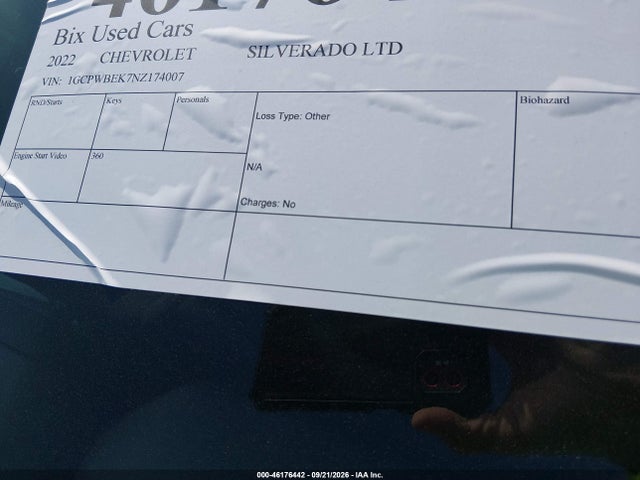 Продаж на аукціоні авто 2022 Chevrolet Silverado 1500 Ltd 2wd  Short Bed Custom, vin: 1GCPWBEK7NZ174007, номер лоту: 46176442