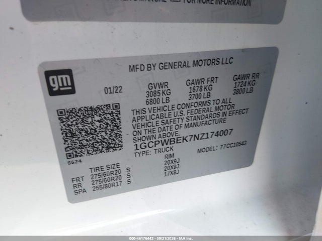 Продаж на аукціоні авто 2022 Chevrolet Silverado 1500 Ltd 2wd  Short Bed Custom, vin: 1GCPWBEK7NZ174007, номер лоту: 46176442