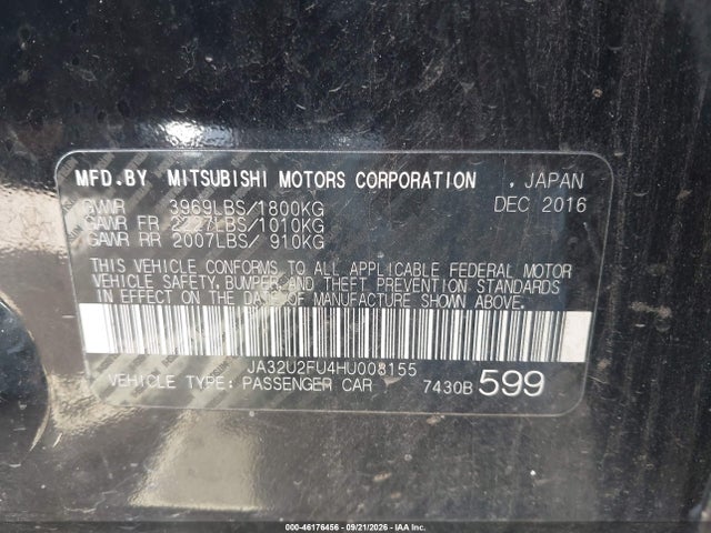 2017 Mitsubishi Lancer Es მანქანა იყიდება აუქციონზე, vin: JA32U2FU4HU008155, აუქციონის ნომერი: 46176456