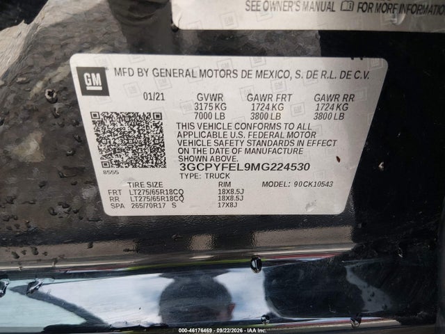 46176469 :رقم المزاد ، 3GCPYFEL9MG224530 vin ، 2021 Chevrolet Silverado 1500 4wd  Short Bed Lt Trail Boss مزاد بيع