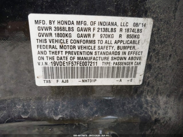Aukcja sprzedaży 2015 Acura Ilx 2.0l, vin: 19VDE1F57FE007211, numer aukcji: 46176478