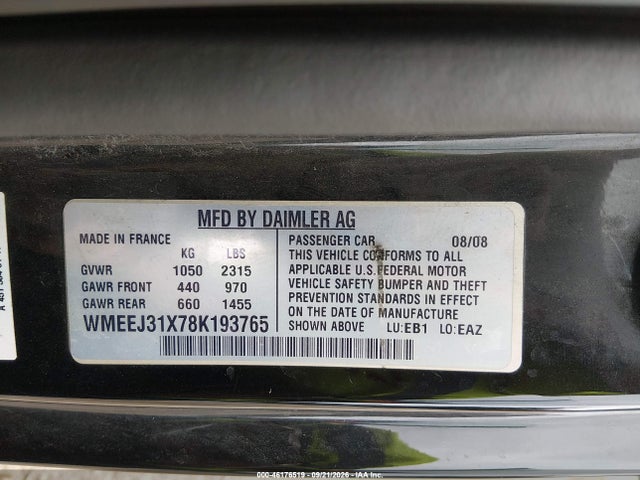 Продаж на аукціоні авто 2008 Smart Fortwo Passion/pure, vin: WMEEJ31X78K193765, номер лоту: 46176519