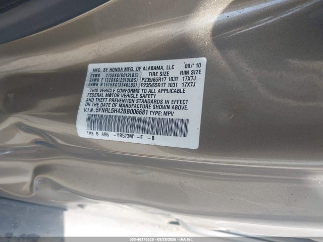 Aukcja sprzedaży 2011 Honda Odyssey Ex, vin: 5FNRL5H42BB006681, numer aukcji: 46176529
