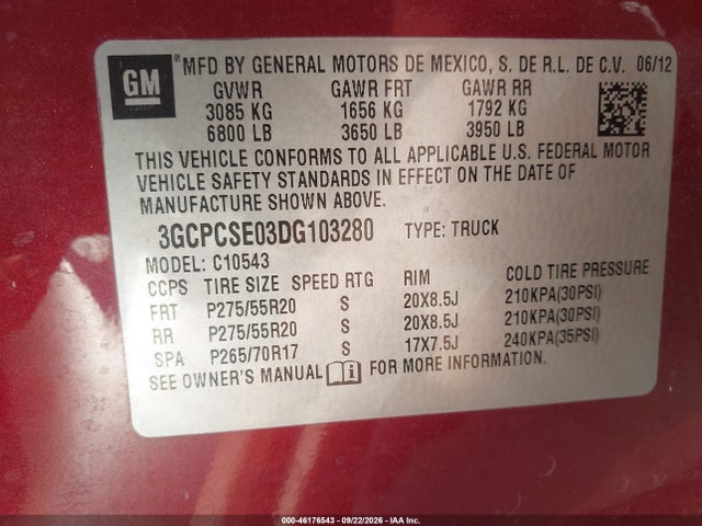 Aukcja sprzedaży 2013 Chevrolet Silverado 1500 Lt, vin: 3GCPCSE03DG103280, numer aukcji: 46176543
