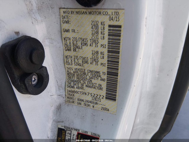 Продаж на аукціоні авто 2015 Nissan Frontier S/sv-i4, vin: 1N6BD0CT5FN752272, номер лоту: 46176548