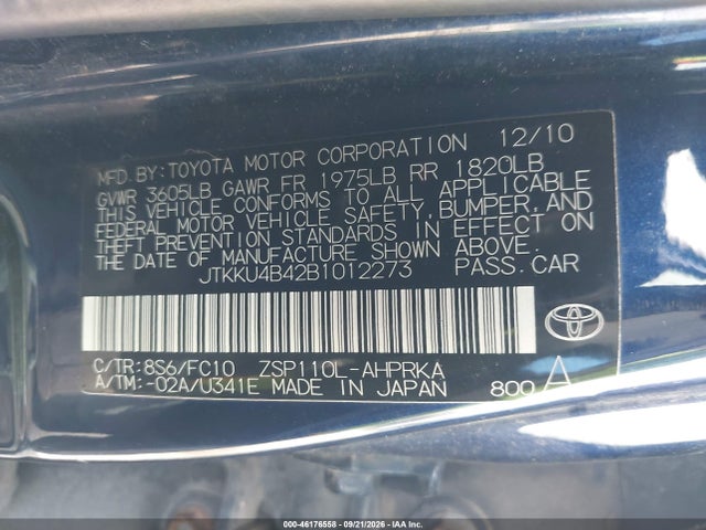 2011 Scion Xd მანქანა იყიდება აუქციონზე, vin: JTKKU4B42B1012273, აუქციონის ნომერი: 46176558