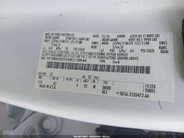 Aukcja sprzedaży 2017 Ford F-350 Xl, vin: 1FT8W3DTXHEC10644, numer aukcji: 46176561
