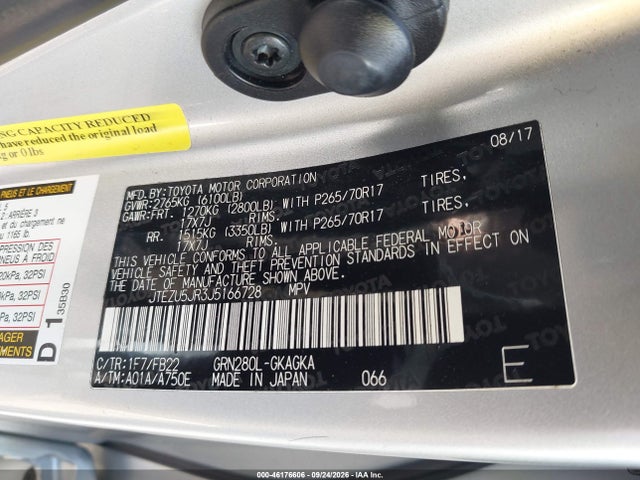 Aukcja sprzedaży 2018 Toyota 4runner Sr5, vin: JTEZU5JR3J5166728, numer aukcji: 46176606