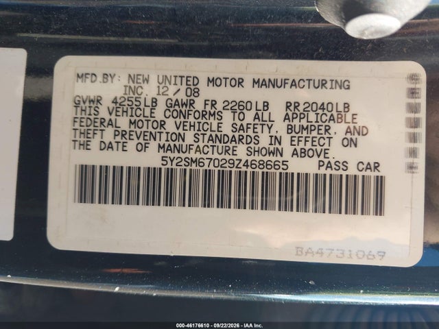 46176610 :رقم المزاد ، 5Y2SM67029Z468665 vin ، 2009 Pontiac Vibe مزاد بيع