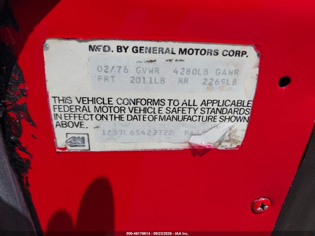 Продаж на аукціоні авто 1976 Chevrolet Corvette, vin: 1Z37L6S423722, номер лоту: 46176614
