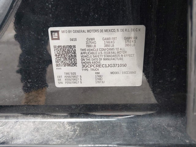 Продажа на аукционе авто 2018 Chevrolet Silverado 1500 1lt, vin: 3GCPCREC1JG371050, номер лота: 46176616
