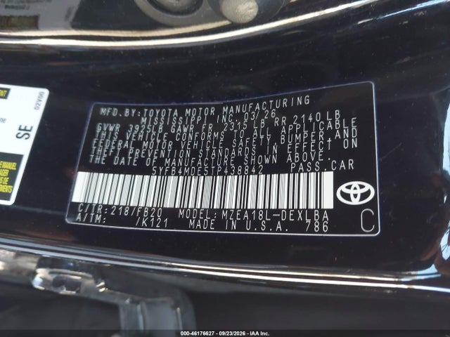 46176627 :رقم المزاد ، 5YFB4MDE5TP438842 vin ، 2026 Toyota Corolla Le مزاد بيع