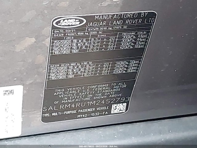 Продаж на аукціоні авто 2021 Land Rover Discovery Hse R-dynamic, vin: SALRM4RU1M2452793, номер лоту: 46176633