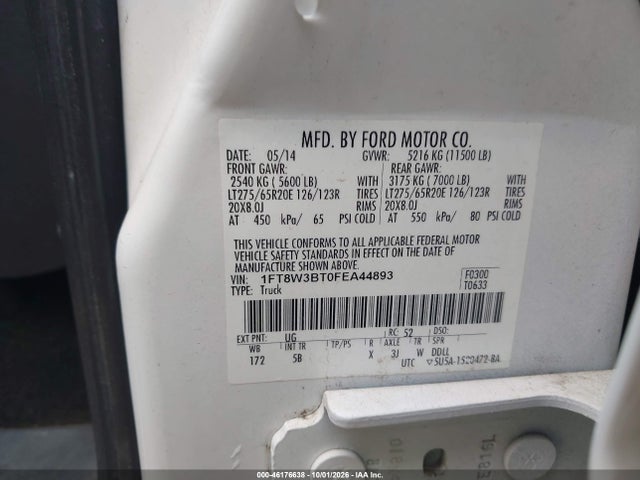 2015 Ford F-350 Lariat მანქანა იყიდება აუქციონზე, vin: 1FT8W3BT0FEA44893, აუქციონის ნომერი: 46176638