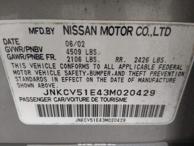 Продаж на аукціоні авто 2003 Infiniti G35 Luxury Leather, vin: JNKCV51E43M020429, номер лоту: 46176662