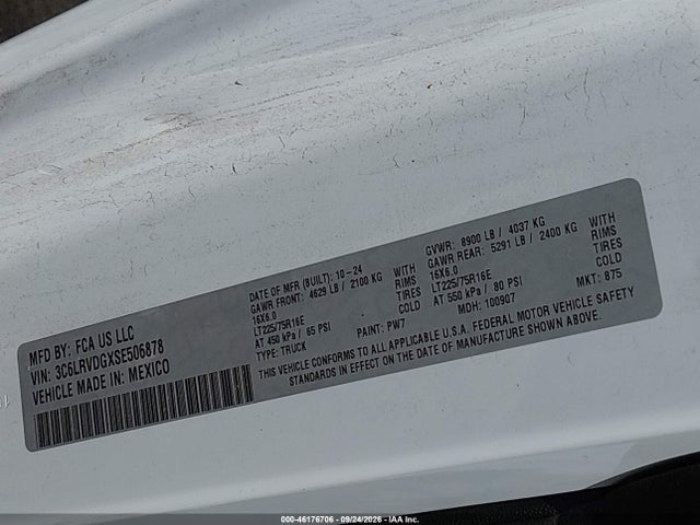 Продажа на аукционе авто 2025 Ram Promaster 2500 Tradesman High Roof 159 Wb W/pass Seat, vin: 3C6LRVDGXSE506878, номер лота: 46176706