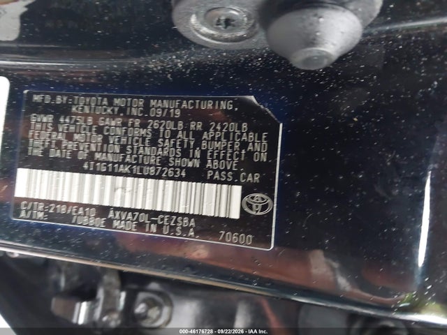 Продаж на аукціоні авто 2020 Toyota Camry Se, vin: 4T1G11AK1LU872634, номер лоту: 46176728